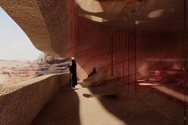Жан Нувель представил проект высеченного в скалах отеля в Саудовской Аравии