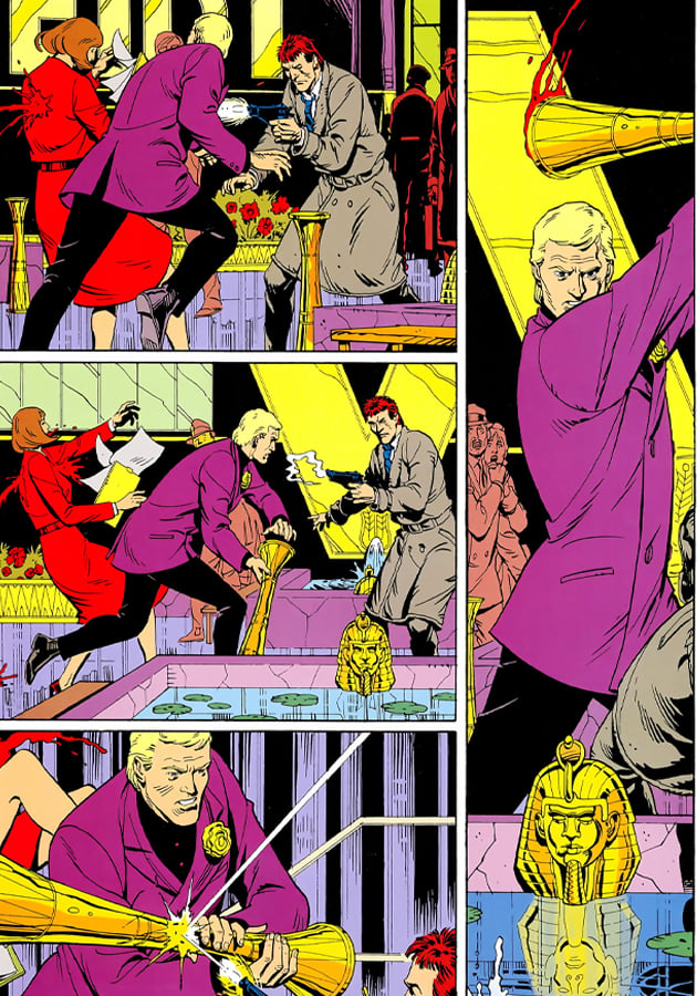 Фрагмент комикса «Хранители», выпуск №5, сцена покушения на Адриана Вейдта