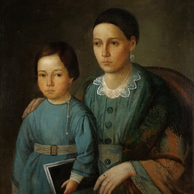 Манеж. Неизвестный художник. Портрет Ягодиной с сыном. XIX в. 