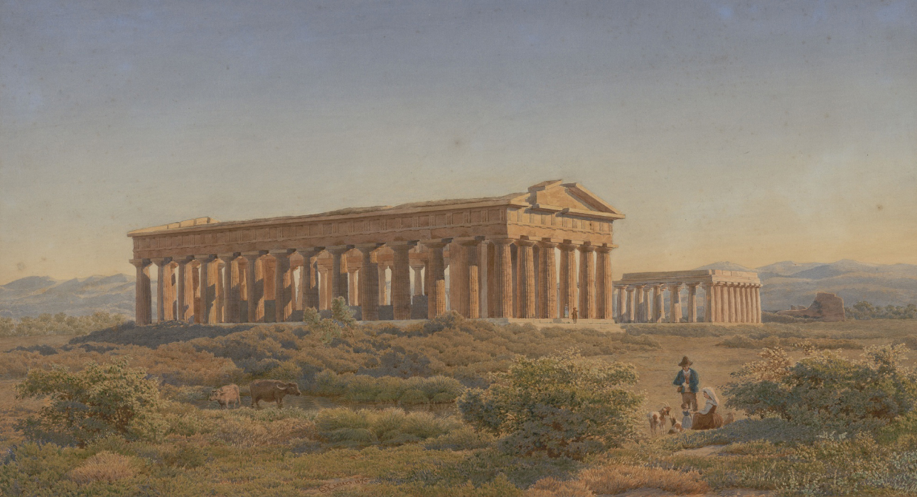 Федор Андреевич Клагес. Вид храма Посейдона и базилики в Пестуме. 1870 год.