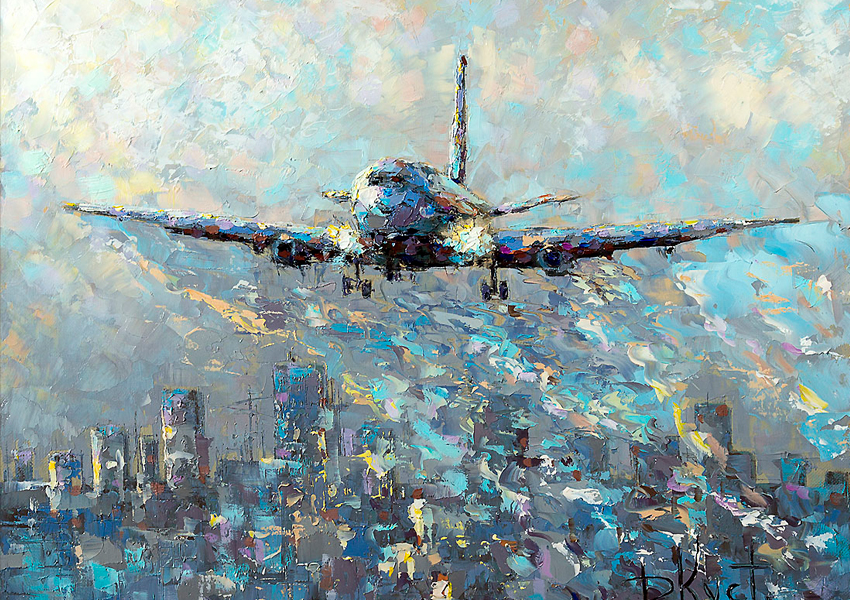 Дмитрий Кустанович. Самолет, идущий на посадку ранним утром. 2016 г.