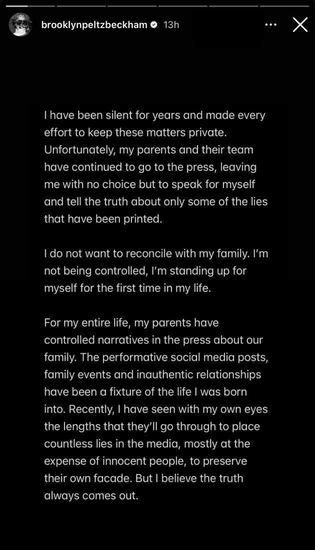 Бруклин Бекхэм опубликовал «развернутые» обвинения против родителей