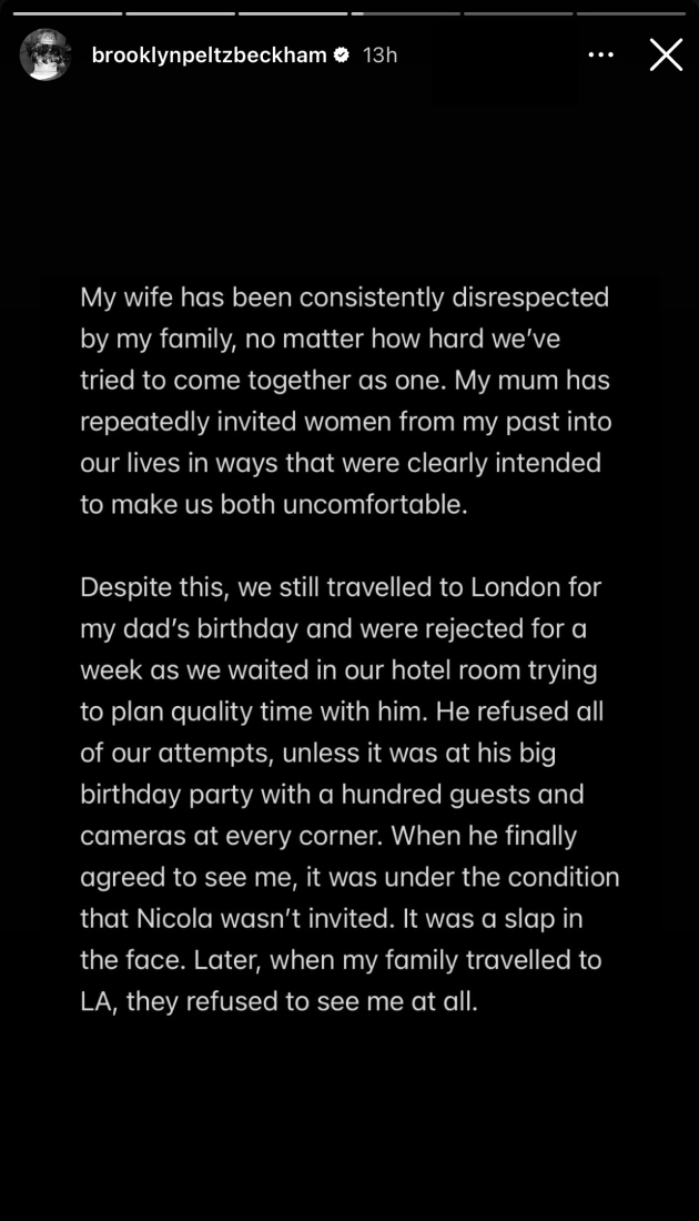 Бруклин Бекхэм опубликовал «развернутые» обвинения против родителей
