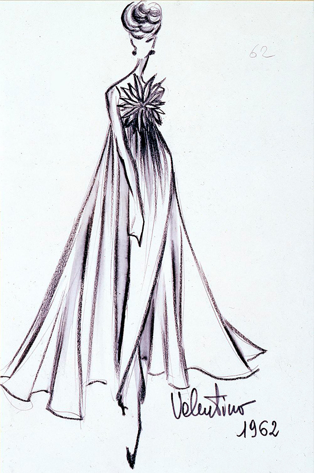 Эскиз платья из первой кутюрной коллекции Валентино Гаравани 