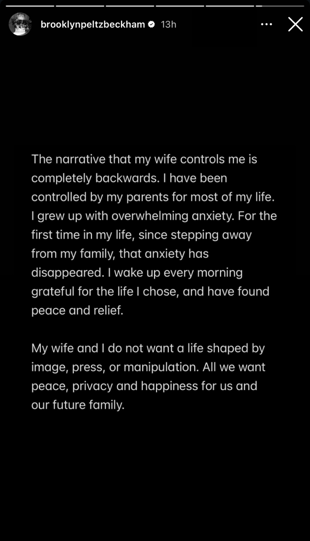 Бруклин Бекхэм опубликовал «развернутые» обвинения против родителей