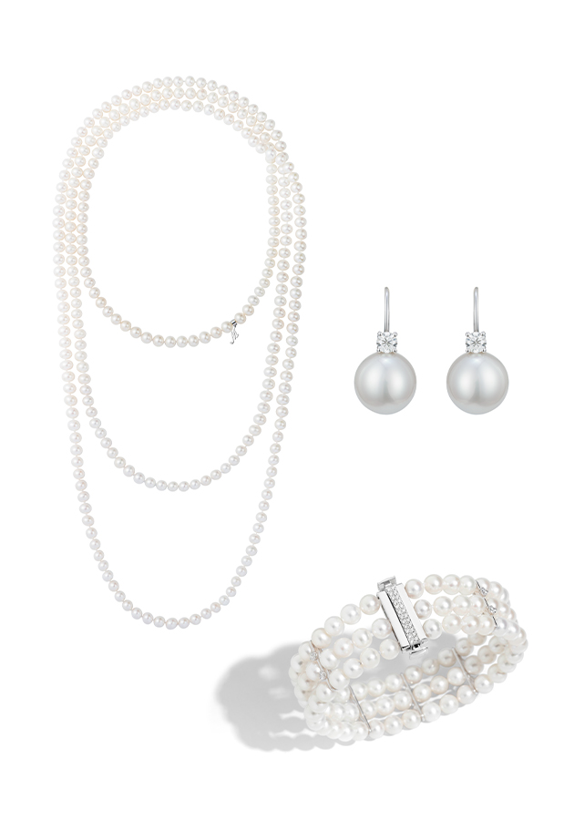 Серьги, сотуар и браслет Mercury из коллекции Classic из белого золота с бриллиантами и жемчугом 