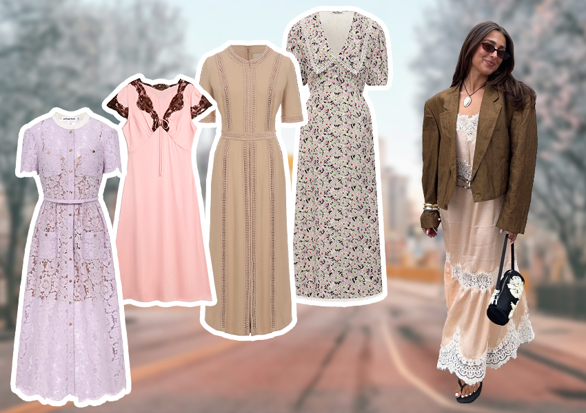 Платья с кружевом (слева направо): Self-Portrait, Idol, Elie Saab, Miu Miu 