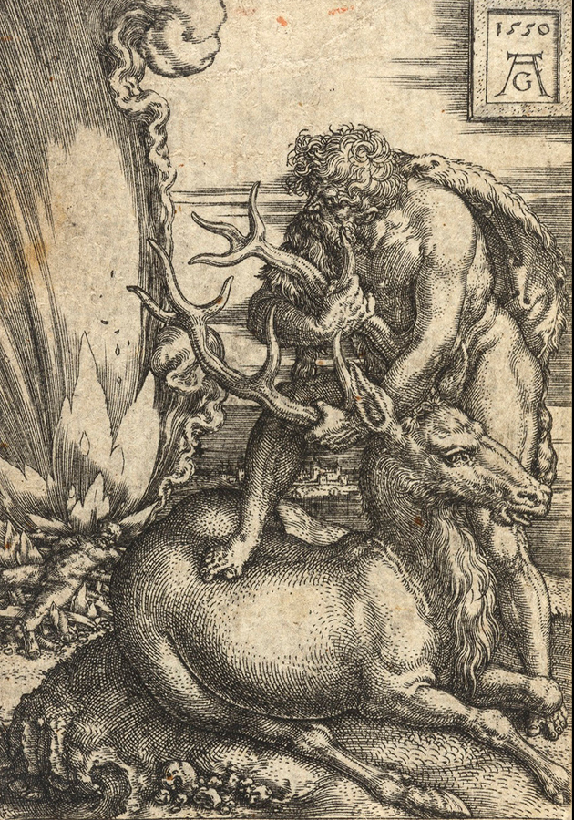 Генрих Альдегревер. Геракл и Керинейская лань. Лист из сюиты «Подвиги Геракла». 1550 г.