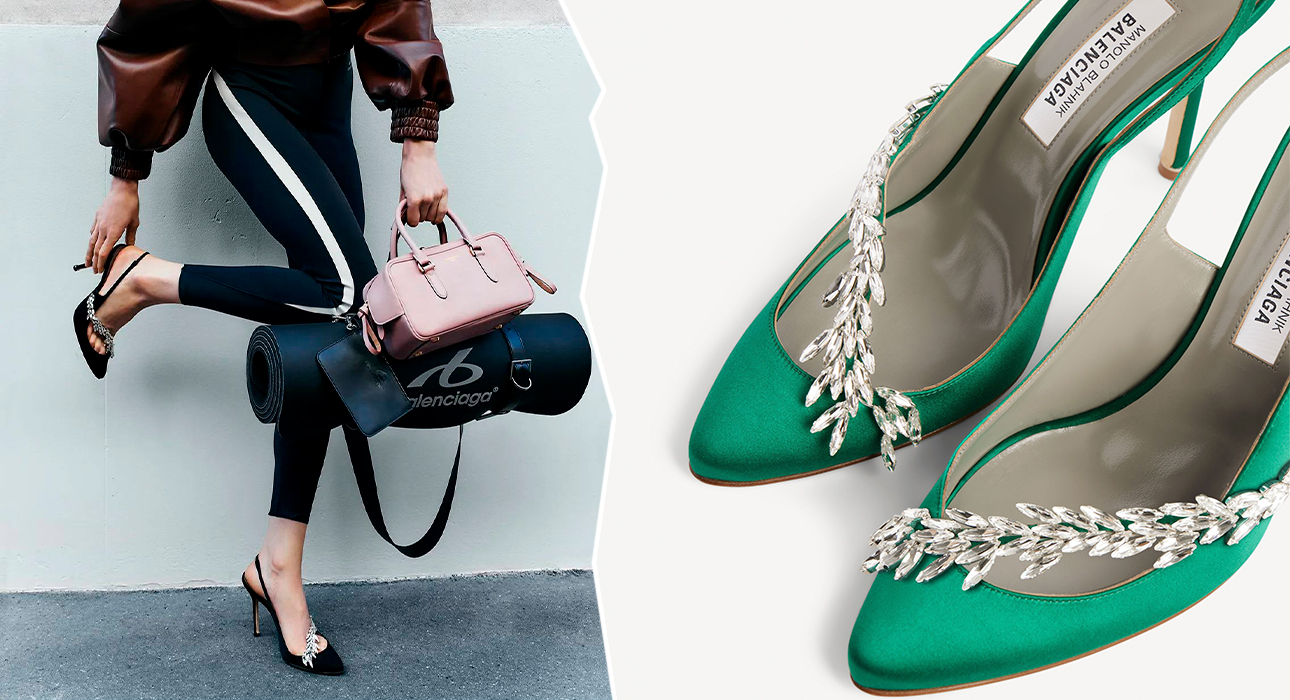 Manolo Blahnik и Balenciaga выпустили линейку атласных лодочек с кристаллами