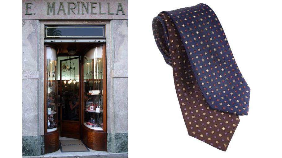 E.Marinella — галстуки ручной работы. Главный магазин находится в Неаполе, где изготавливается 100-200 галстуков в месяц, и все. У бизнесменов есть такая традиция — снимать их и дарить друг другу, у меня есть один такой везучий галстук.www.marinellanapoli.it