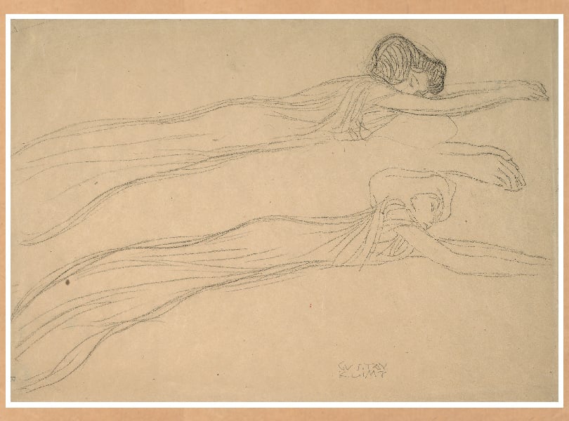 Густав Климт. Два этюда парящей фигуры в платье. 1901