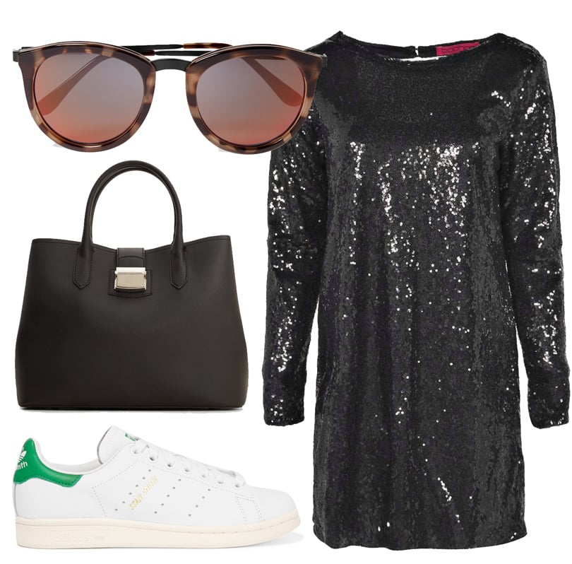 Платье Boohoo, сумка Mango, кроссовки adidas Originals, очки Le Specs