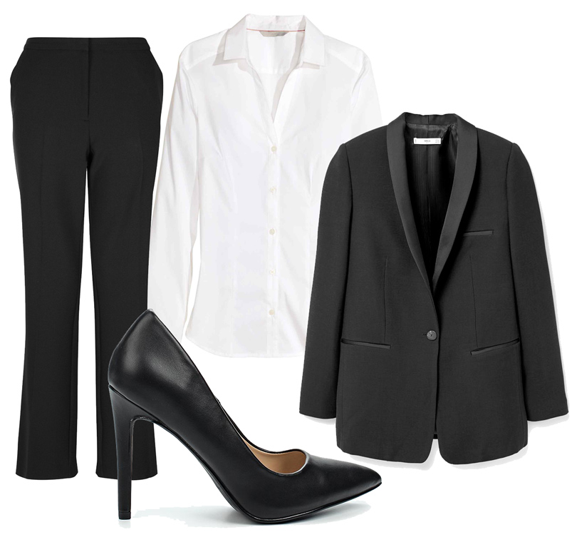 Белая блузка H&M, жакет Mango, брюки с завышенной талией New Look, туфли Call It Spring