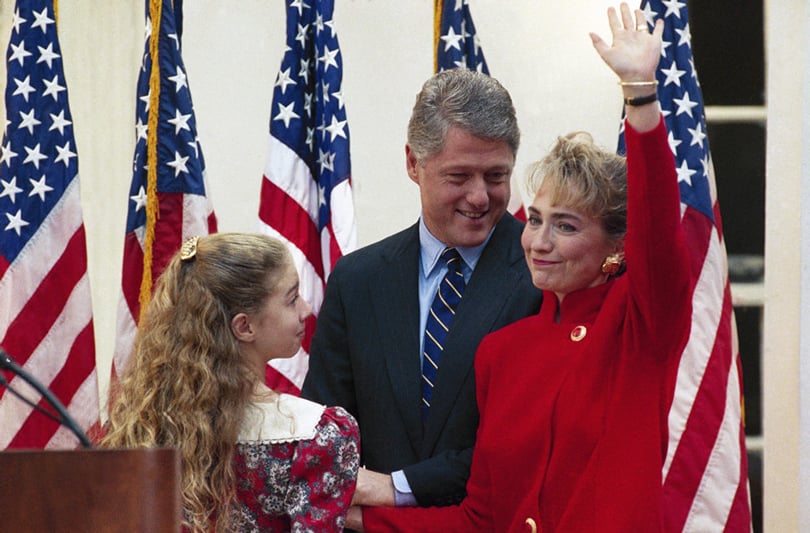 Челси, Билл и Хиллари Клинтон (1991 г.)