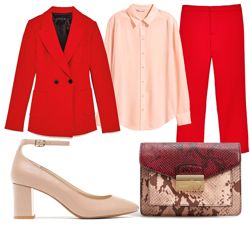 Office Style: разбираем ключевой тренд Недели моды в Нью-Йорке. Брючный костюм Zara, шелковая блузка H&M, туфли из кожи Massimo Dutti, сумка Mango