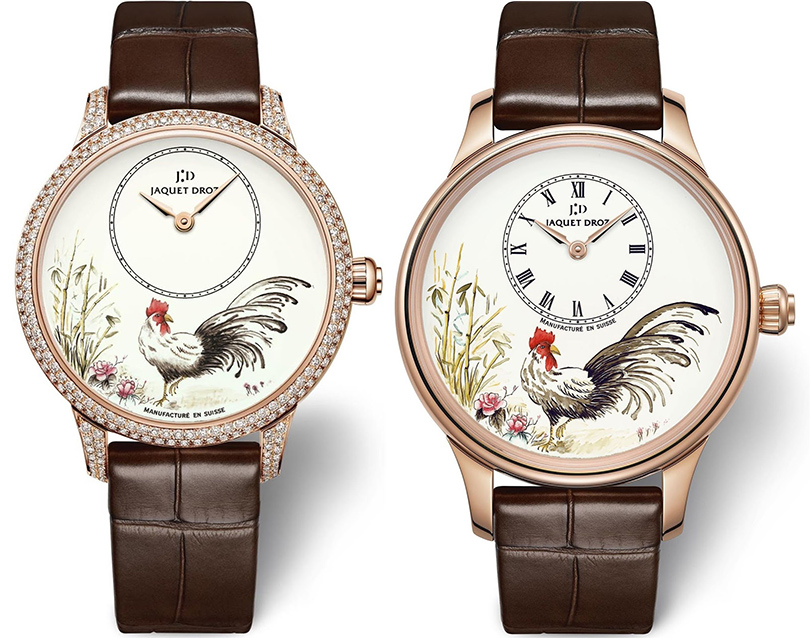 Швейцарский дом Jaquet Droz решил не ограничиваться единой стилистикой и посвятил знаку восточного Зодиака несколько вариантов дизайна. Часы Petite Heure Minute Year of the Rooster
