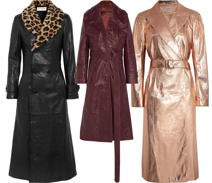 Style Notes: 7 трендов, которые стоит примерить в этом сезоне. Пальто с меховых воротником Saint Laurent, кожаное пальто Vetements, пальто из металлизированной кожи Lanvin