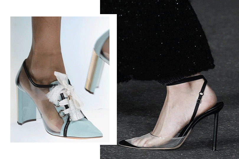 Как это носить: пластик и винил. Туфли из коллекций Off-White, Giorgio Armani, Alexander Wang SS 2018