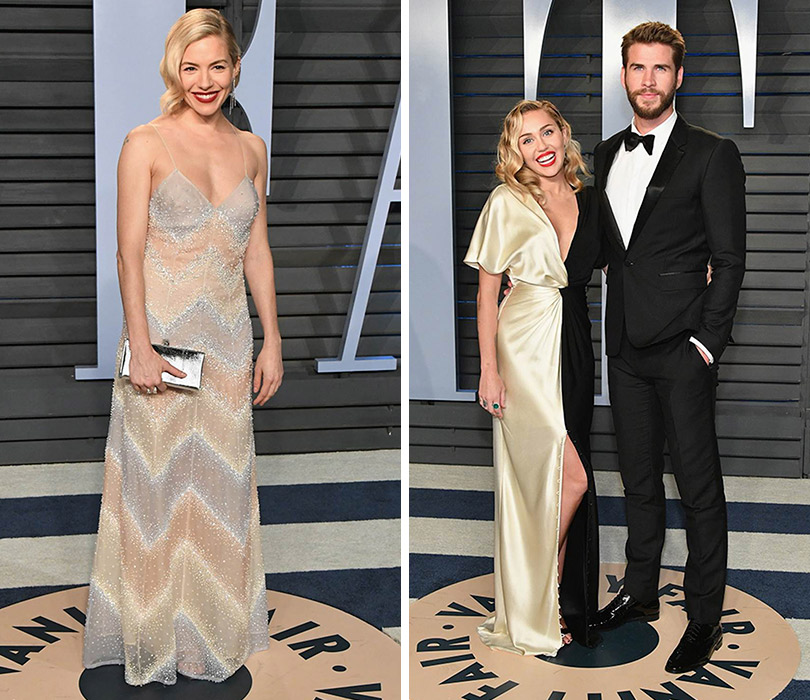 Самые красивые платья с афтепати «Оскара» — вечеринки Vanity Fair. Сиенна Миллер. Майли Сайрус и Лиам Хемсворт