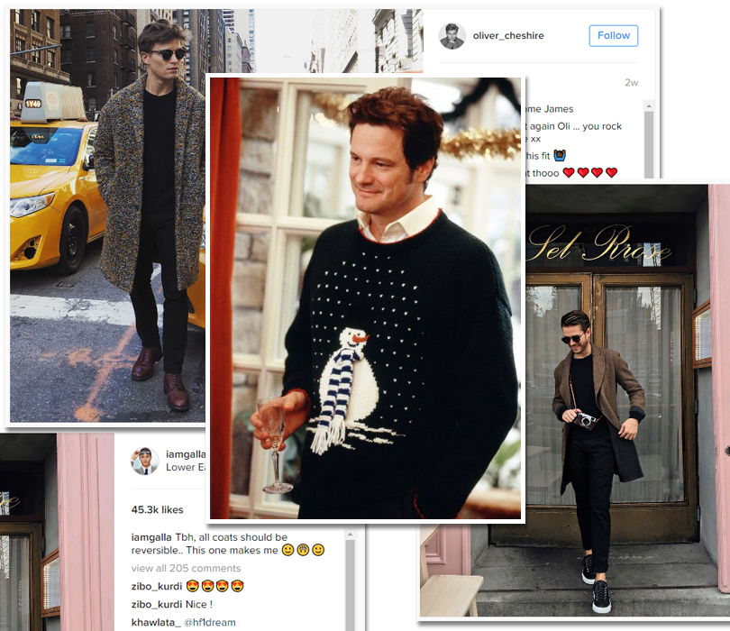 Men in Style: нордический характер. 30 стильных зимних джемперов. Оливер Чешир, Адам Галлахер и Колин Ферт (в роли мистера Дарси)