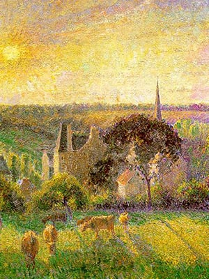 Планы на лето: Франция по стопам импрессионистов. Камиль Писсарро «Пейзаж. Церковь и ферма в Эраньи», 1895