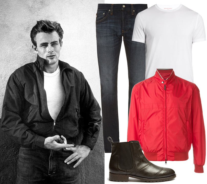 Men in Style: 3 образа в стиле Джеймса Дина. Бомбер Moncler, джинсы AG Jeans, футболка Derek Rose, ботинки Belstaff