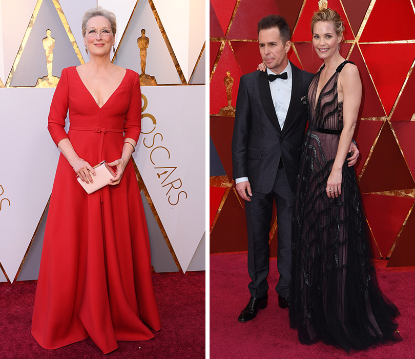 Лучшие образы с ковровой дорожки юбилейной церемонии «Оскар». Мерил Стрип в Christian Dior. Сэм Рокуэлл и Лесли Бибб