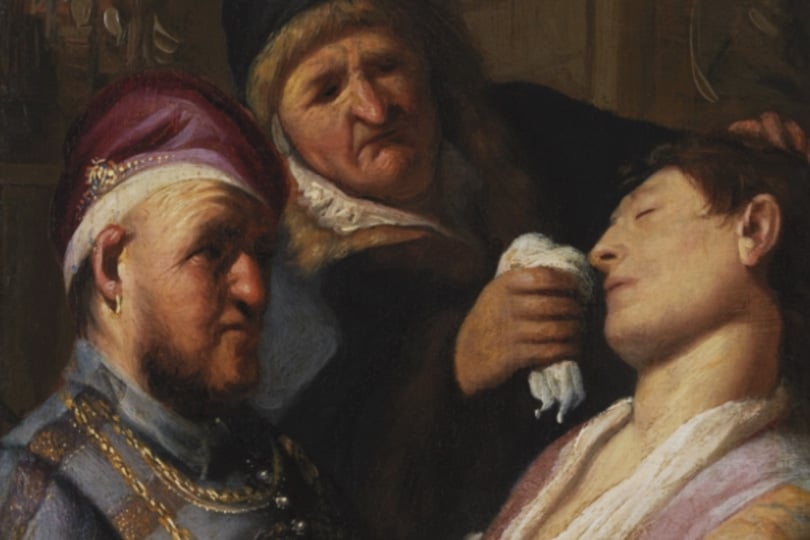 Рембрандт Харменс ван Рейн. Пациент, упавший в обморок (Аллегория обоняния). Фрагмент. Около 1624–1625