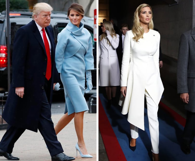 Star Look: Иванка VS Мелания Трамп: разбираем гардеробы любимых женщин президента. Инаугурация Дональда Трампа: на Мелание комплект небесного цвета Ralph Lauren, на Иванке костюм Oscar de la Renta