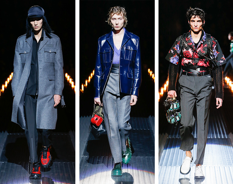 Парные сумки, шапки-ушанки и лаконичный футуризм на показе Prada Men в Милане