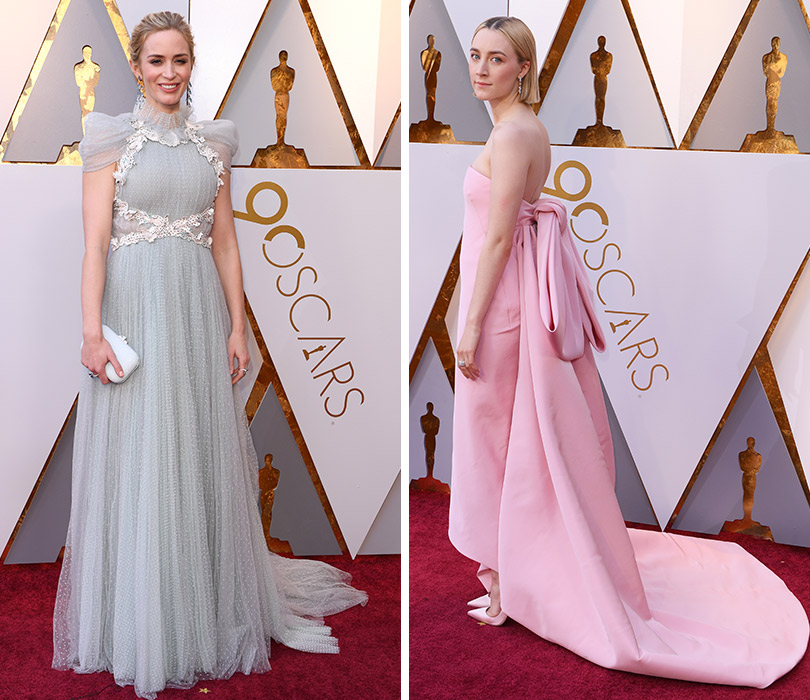 Лучшие образы с ковровой дорожки юбилейной церемонии «Оскар». Эмили Блант в Schiaparelli Couture. Сирша Ронан в Calvin Klein